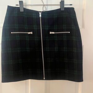 Madewell Black,Blue and Green Plaid Mini Skirt with zippered details